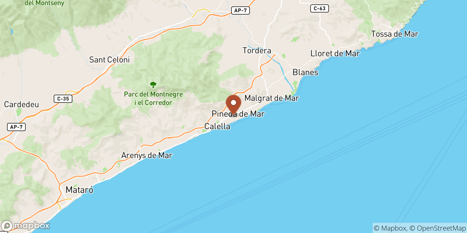 Pineda de Mar sea temperature map